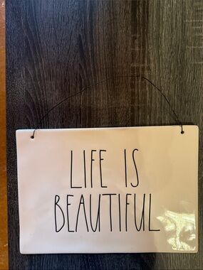 Rae Dunn Cream and Black "Life Is Beautiful" Wall Sign